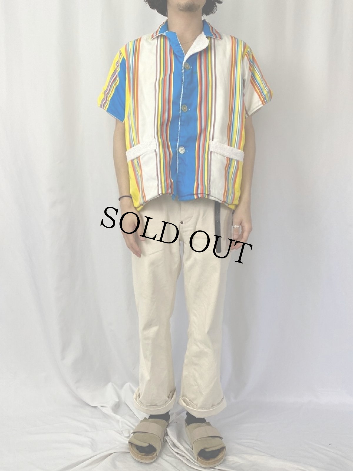 画像2: 60's BRENT マルチストライプ柄 パイル ビーチシャツ (2)