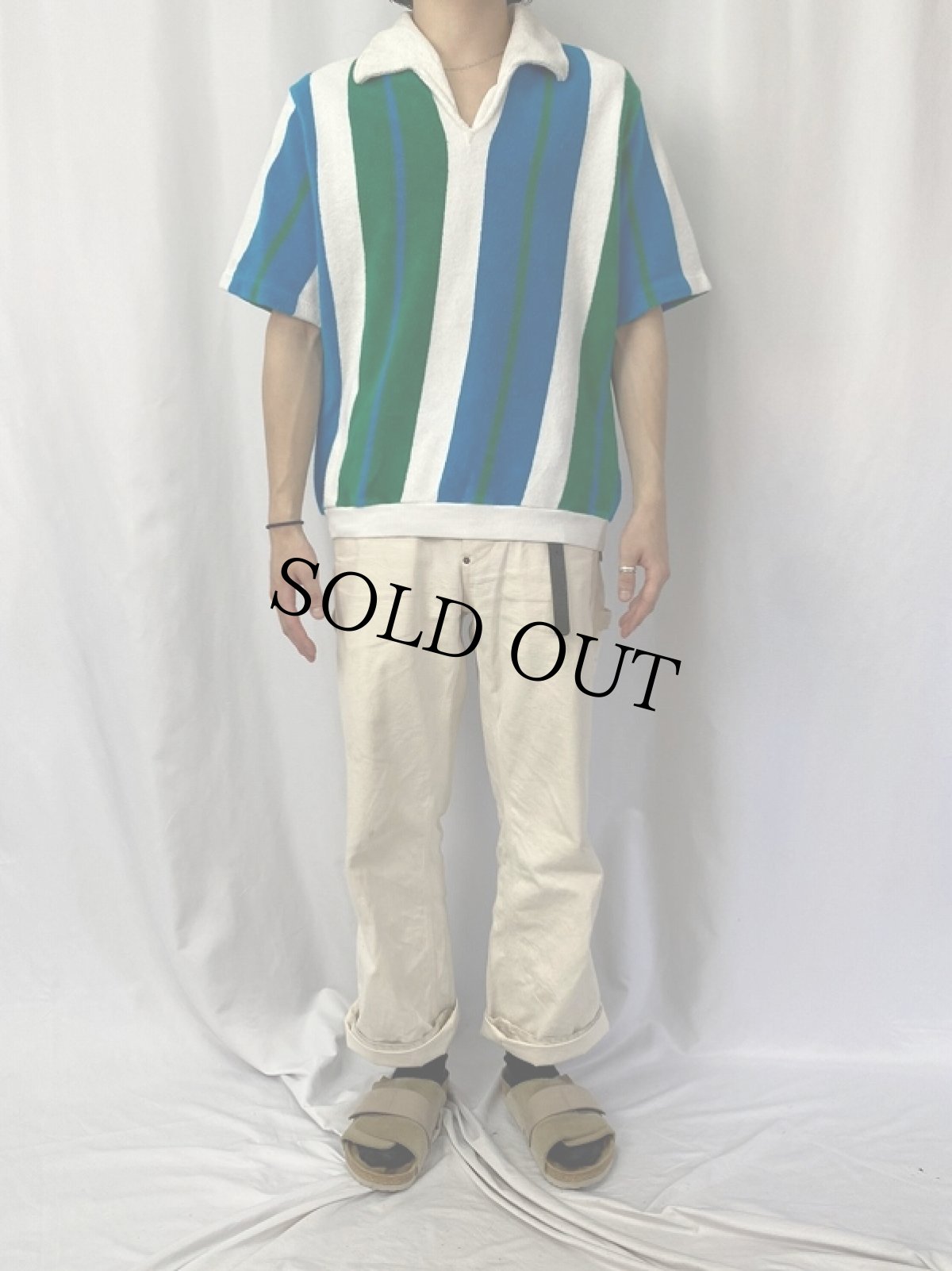 画像2: 60's hartog ストライプ柄 パイル ビーチシャツ XL (2)