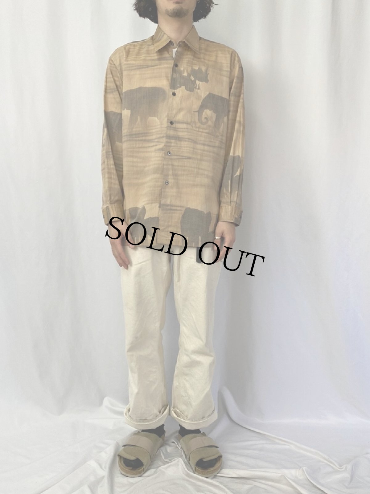 画像2: MEN'S I'LL 象柄 コットンシャツ L (2)