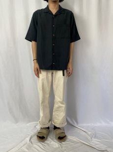 画像2: Woolrich ストライプ柄織り レーヨン×ポリエステルシャツ オープンカラーシャツ M (2)