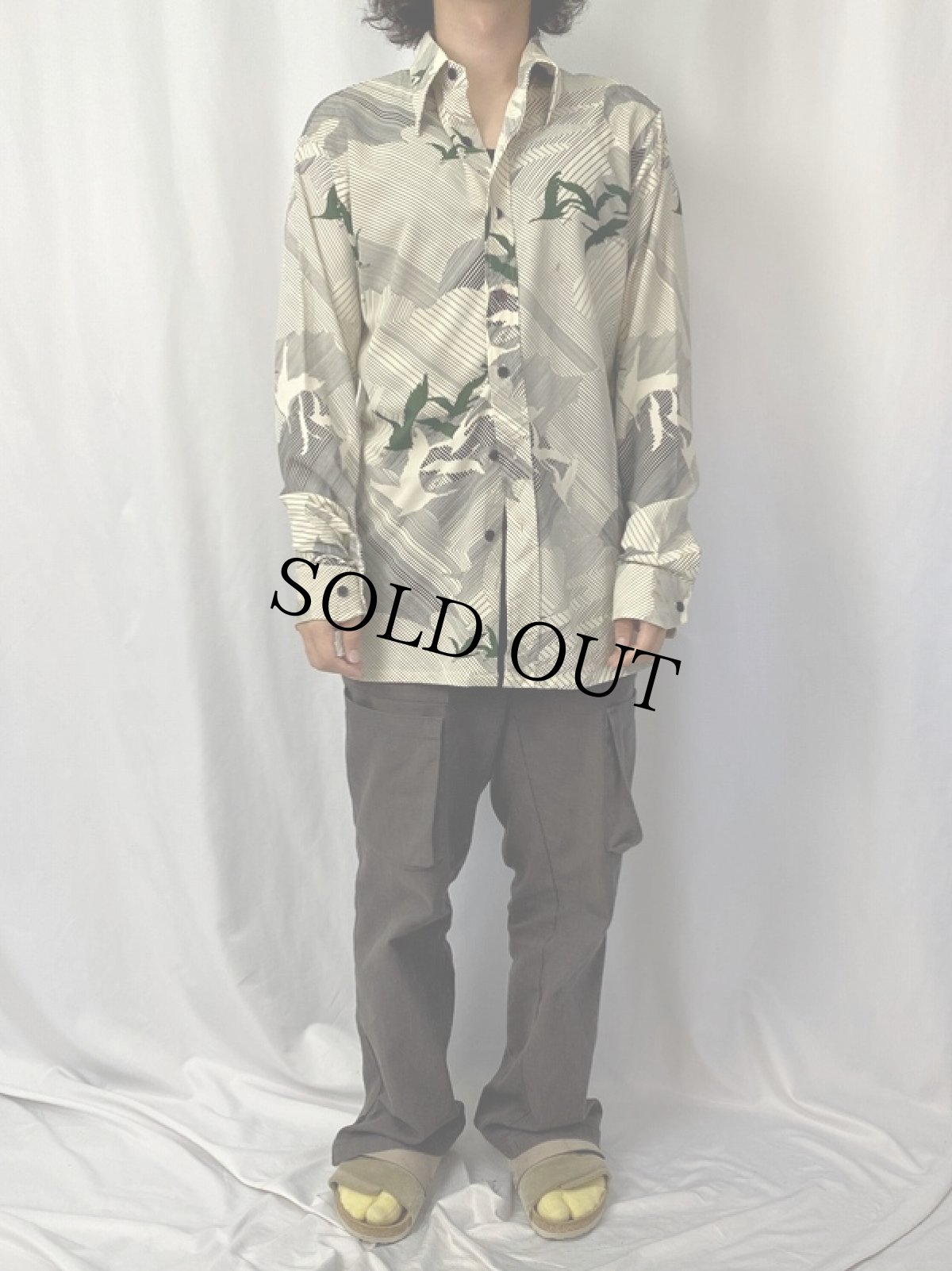 画像2: 70's VAN HEUSEN Vanknit 鶴柄 ポリシャツ (2)