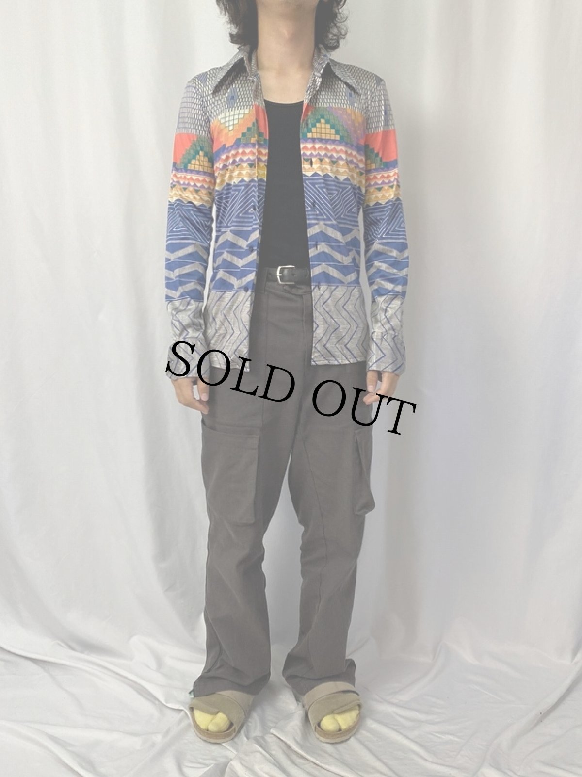 画像2: 70's nik-nik ITALY製 総柄 ナイロンシャツ S (2)