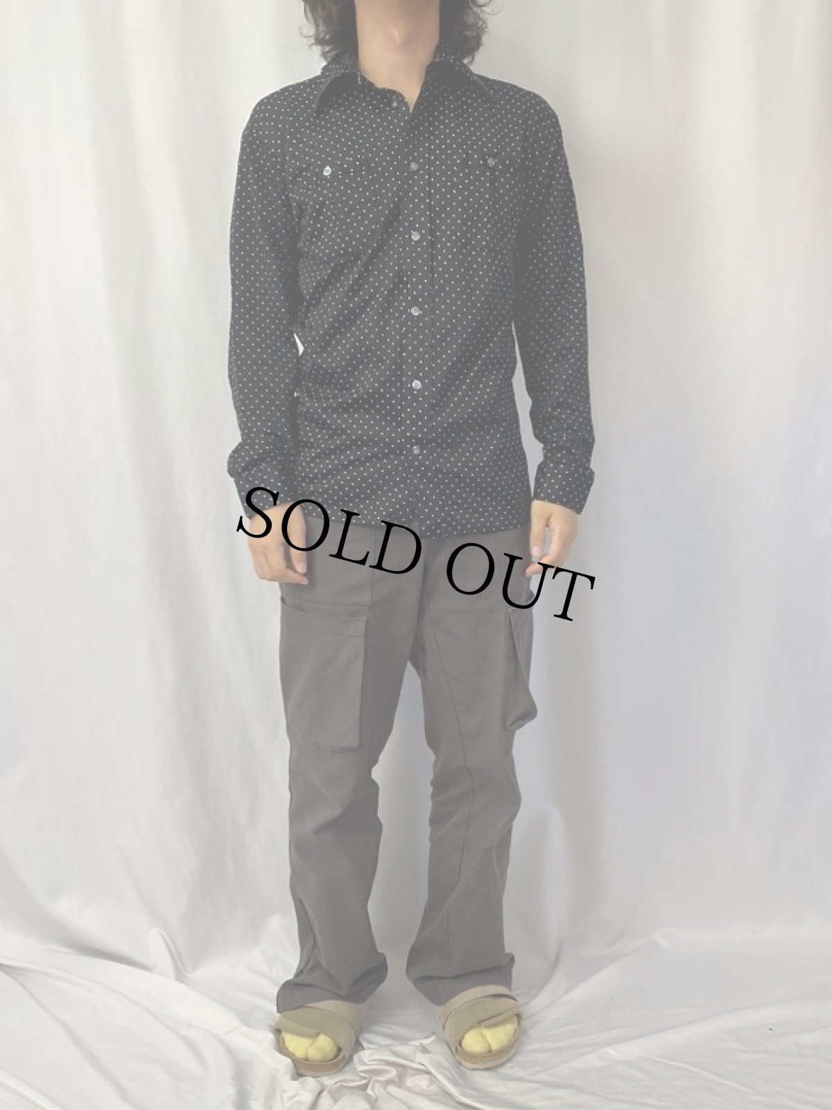 画像2: 70's Sears KINGS ROAD ドット柄 ポリシャツ M (2)