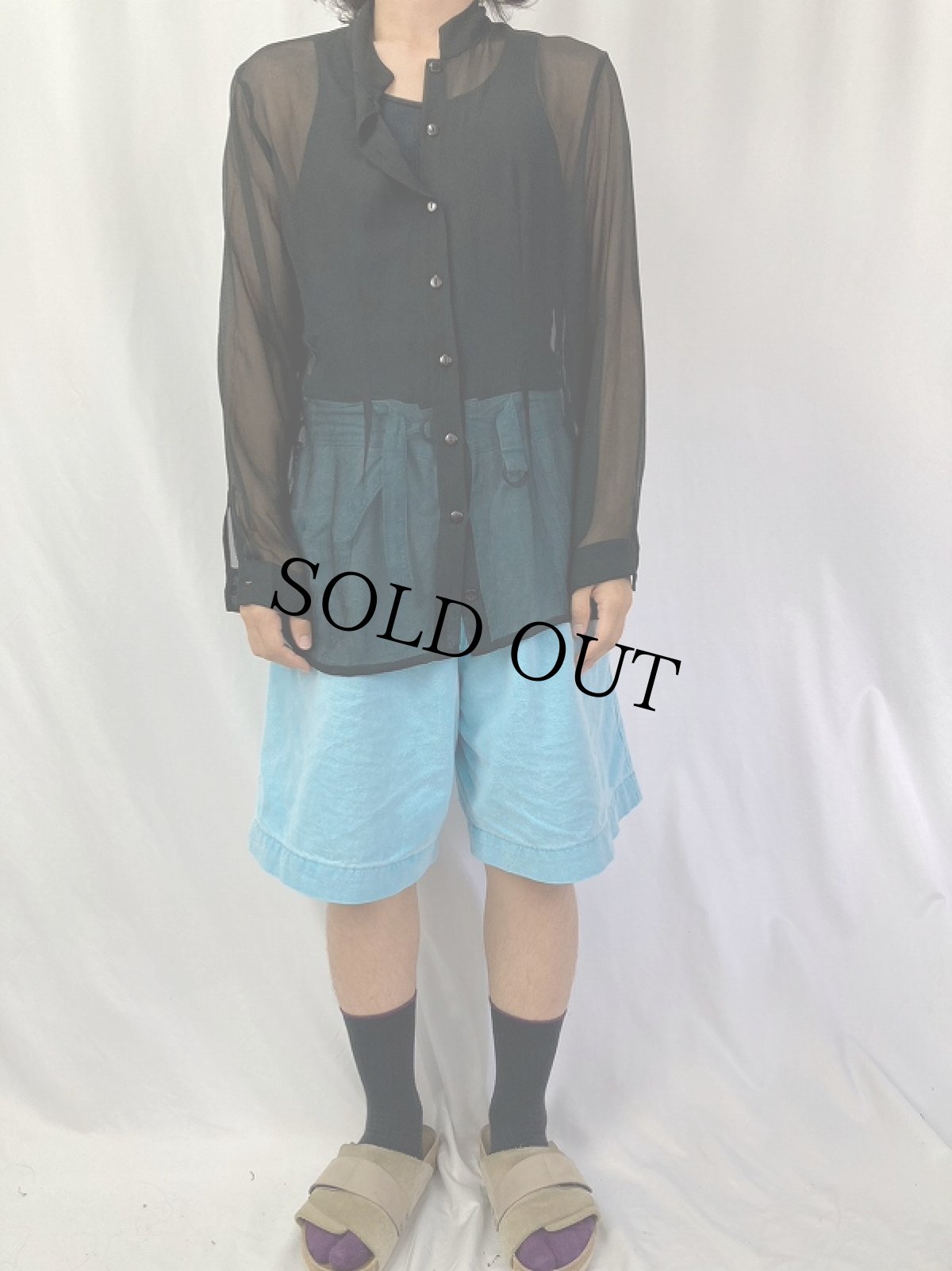 画像2: Blanche Porte スタンドカラー シースルーシャツ SIZE42-44 (2)