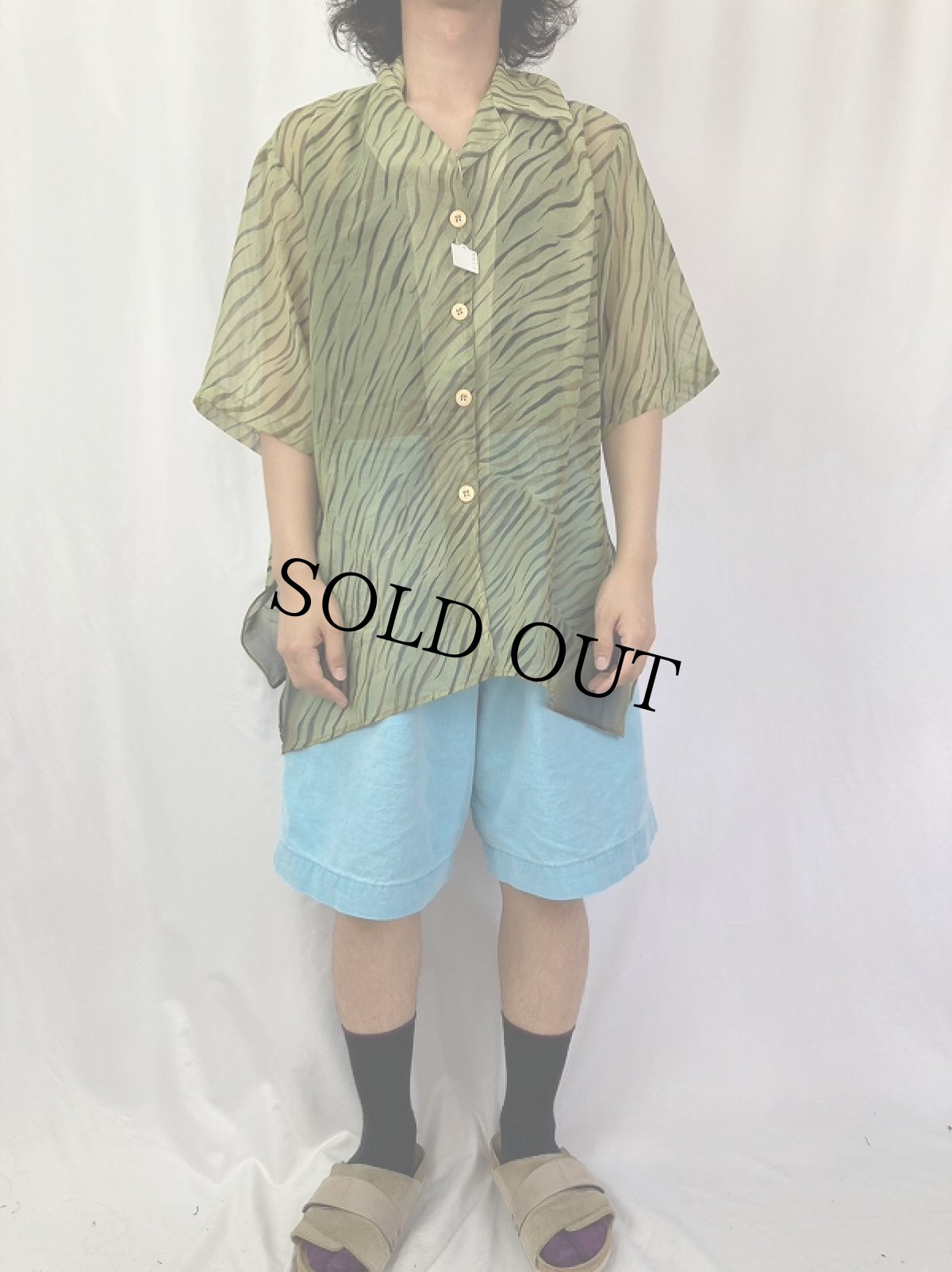 画像2: 100% Feminin Paris ゼブラ柄 オープンカラーシースルーシャツ S (2)