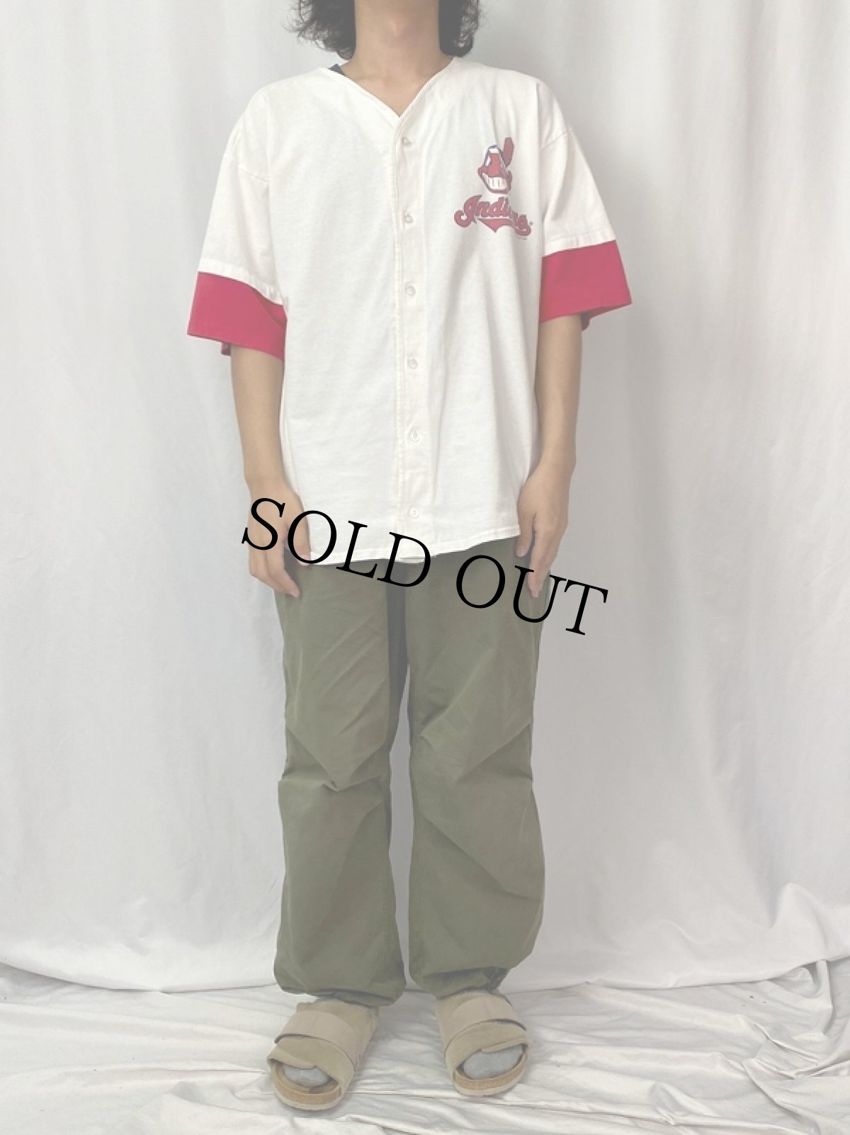 画像2: 90's Indians USA製 ベースボールシャツ L (2)