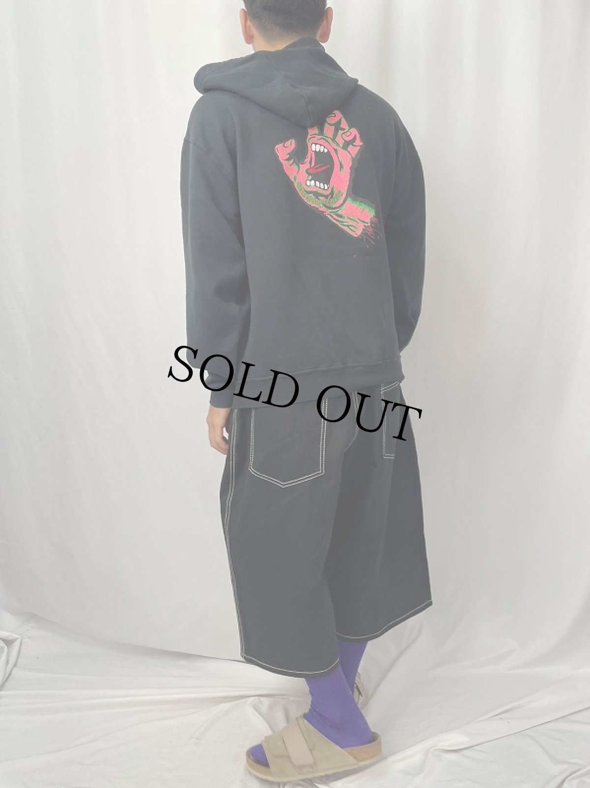 画像5: SANTA CRUZ "SPEED WHEELS" スクリーミングハンド プリントスウェットジップパーカー L (5)