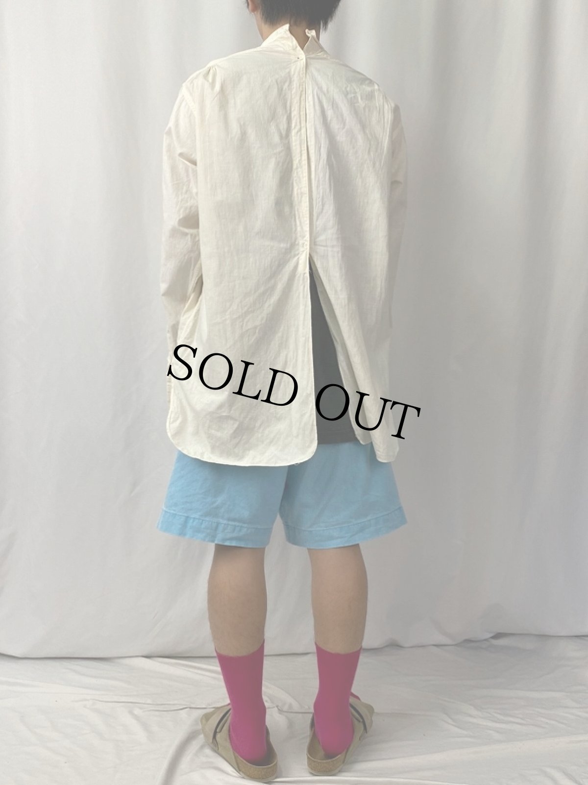 画像4: 40's "イカ胸×ダブルカフス×デタッチャブルカラー×マチ付き" コットンドレスシャツ (4)