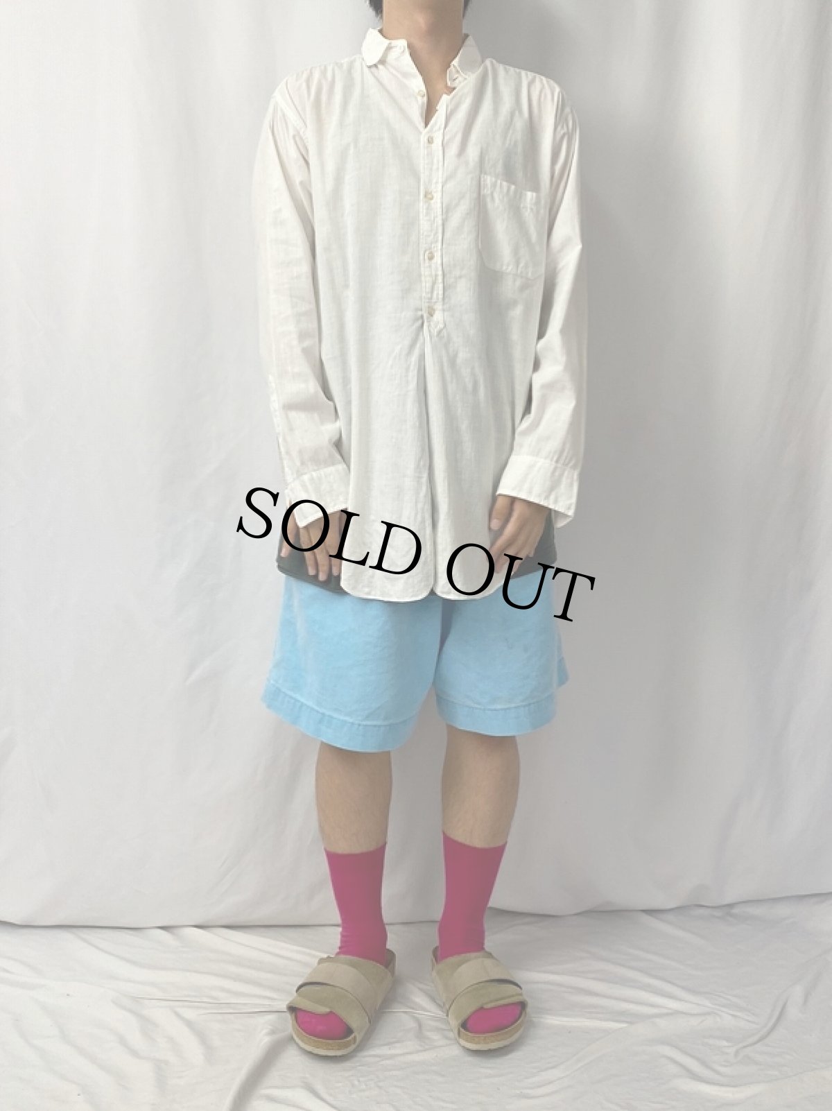 画像2: 10's マチ付き 丸襟コットンドレスシャツ (2)