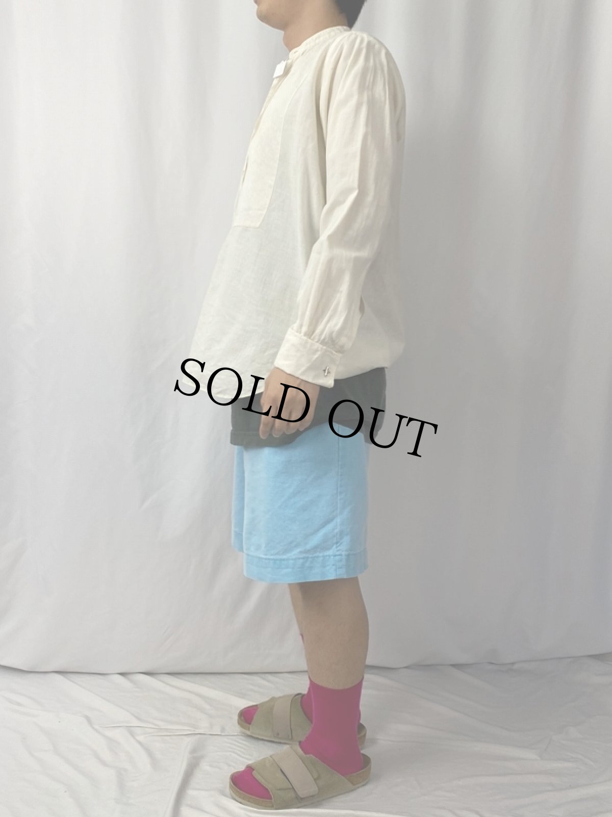 画像3: 【SALE】 40's "イカ胸×デタッチャブルカラー×マチ付き×織り柄" コットンドレスシャツ (3)