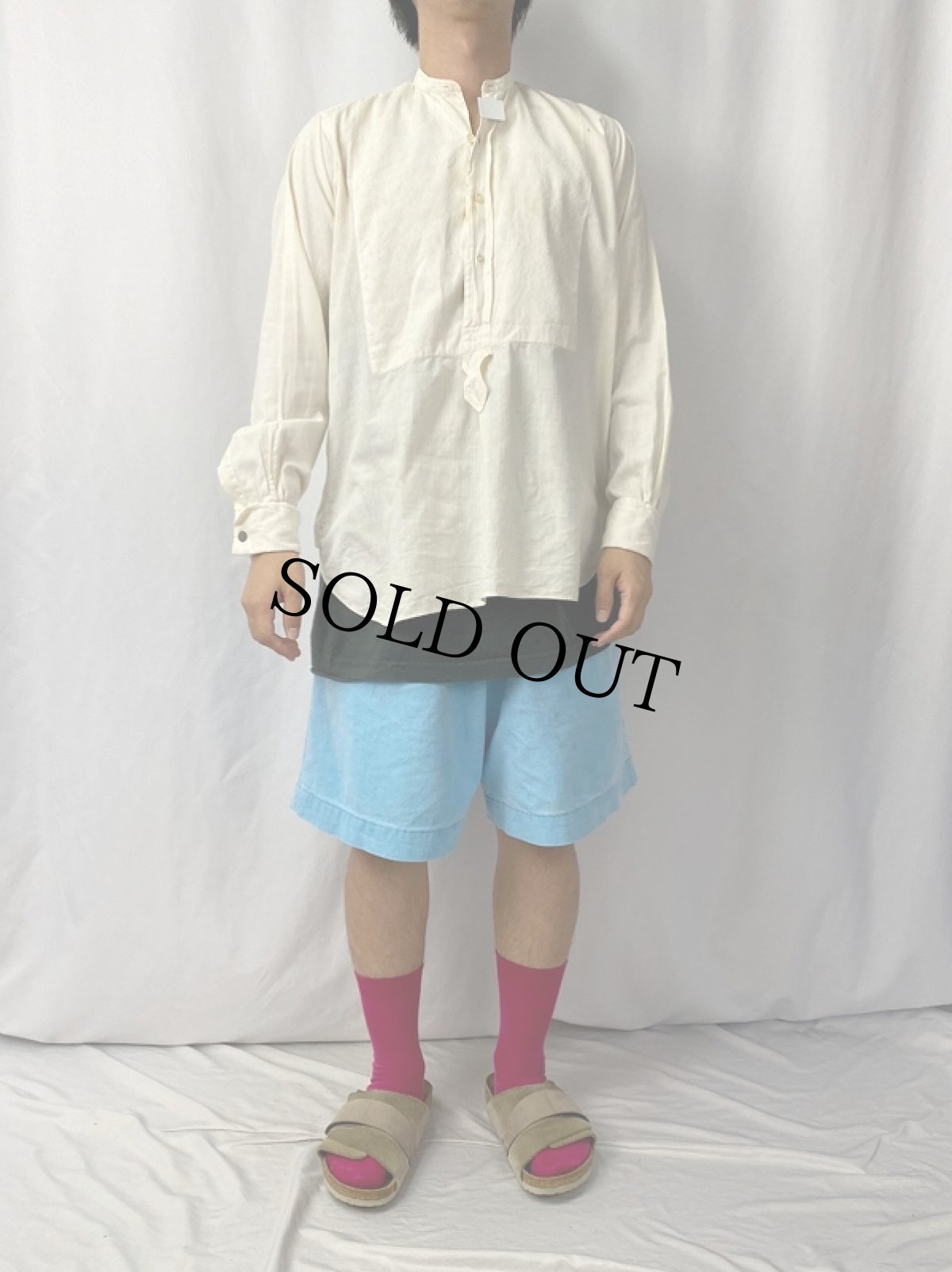 画像2: 【SALE】 40's "イカ胸×デタッチャブルカラー×マチ付き×織り柄" コットンドレスシャツ (2)