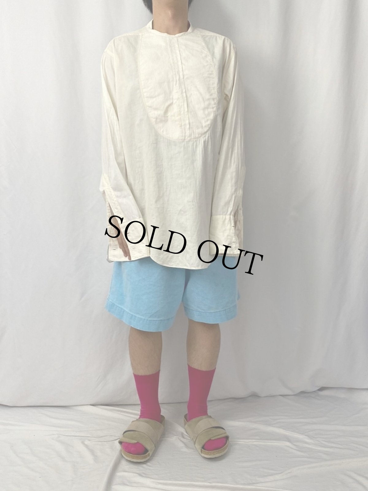 画像2: 40's "イカ胸×ダブルカフス×デタッチャブルカラー×マチ付き" コットンドレスシャツ (2)