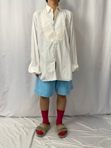 画像2: 40's "イカ胸×ダブルカフス×マチ付き×織り柄" コットンドレスシャツ (2)