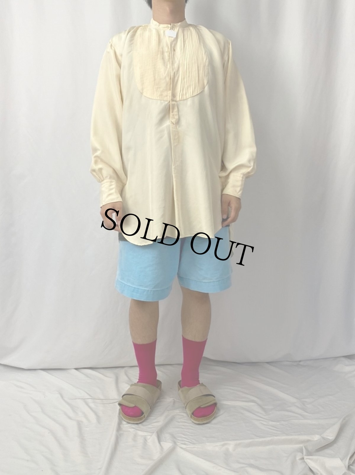 画像2: 〜40's "イカ胸×シングルカフス×デタッチャブルカラー" シルクドレスシャツ (2)