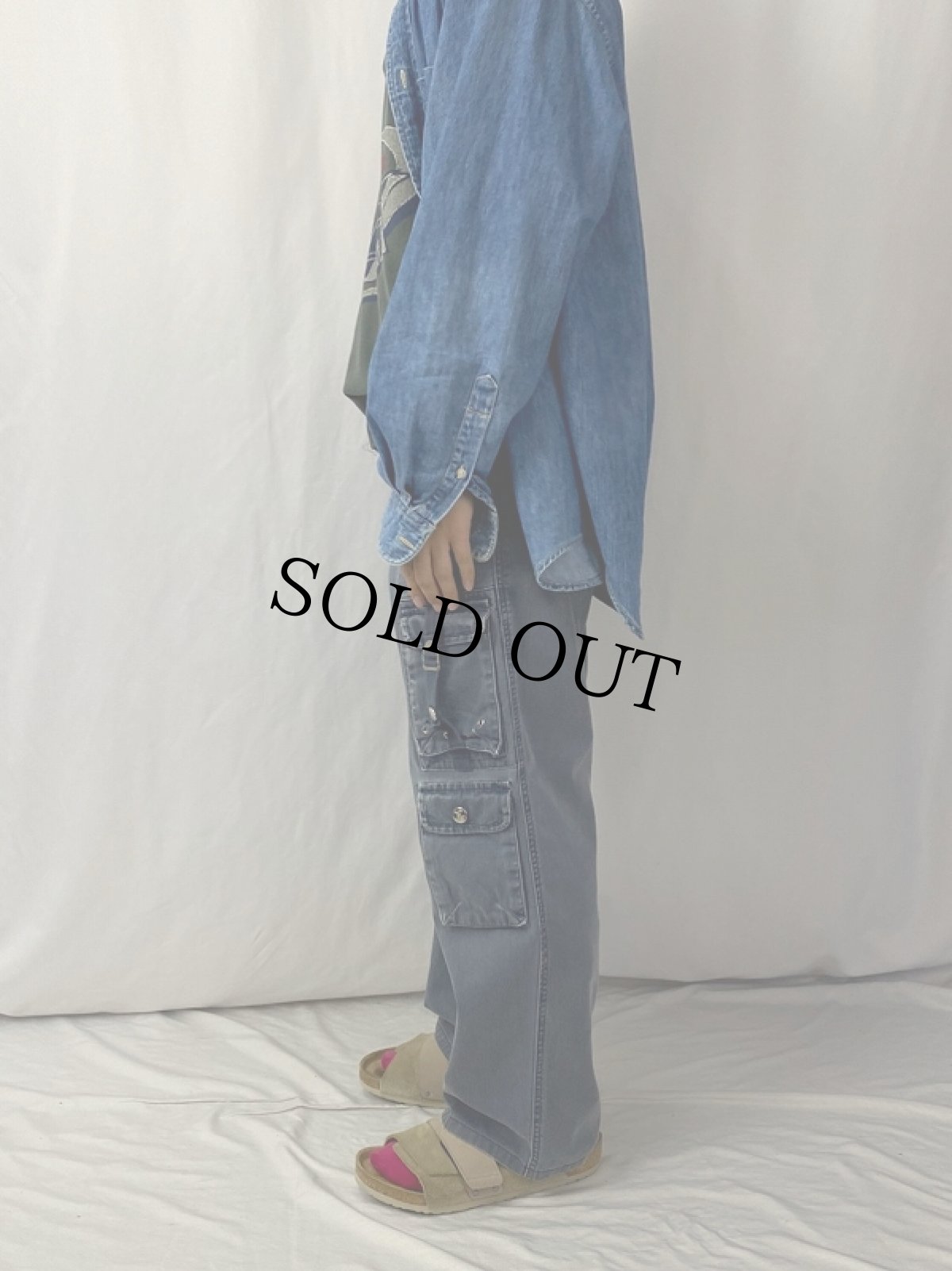 画像3: S.O.H.O. ストライプ柄 デザインコットンカーゴパンツ W32 (3)