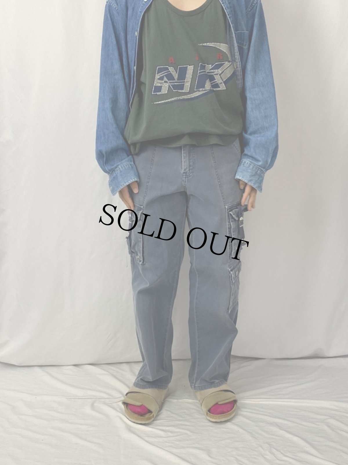 画像2: S.O.H.O. ストライプ柄 デザインコットンカーゴパンツ W32 (2)