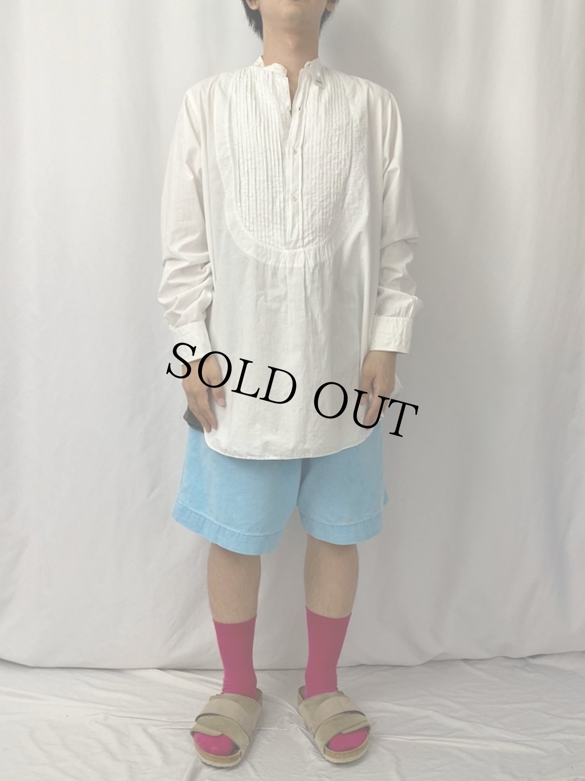 画像2: 40's "イカ胸×デタッチャブルカラー×マチ付き" コットンドレスシャツ (2)