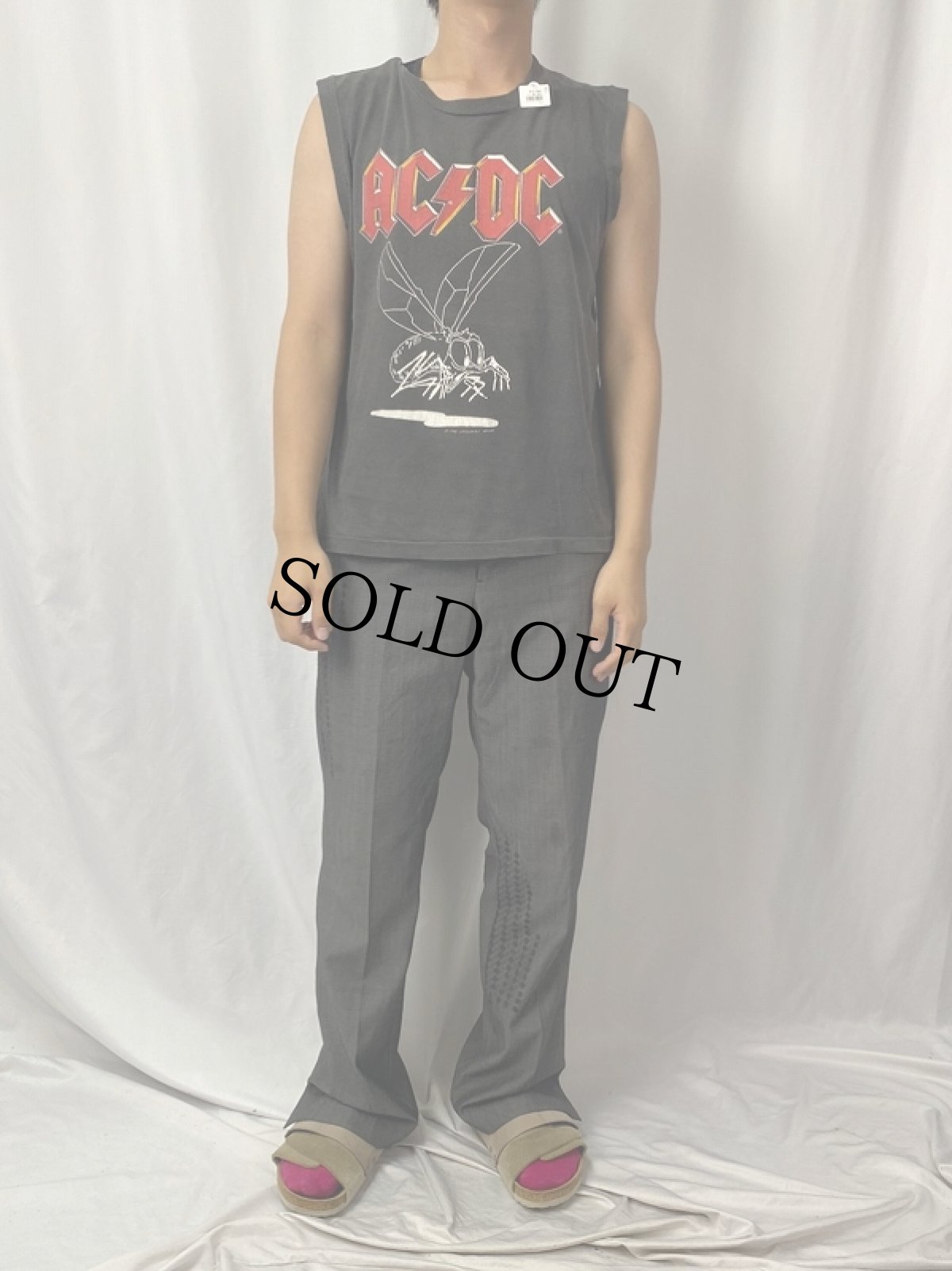 画像2: 80's AC/DC "FLY ON THE WALL" ロックバンドツアー ノースリーブTシャツ L (2)