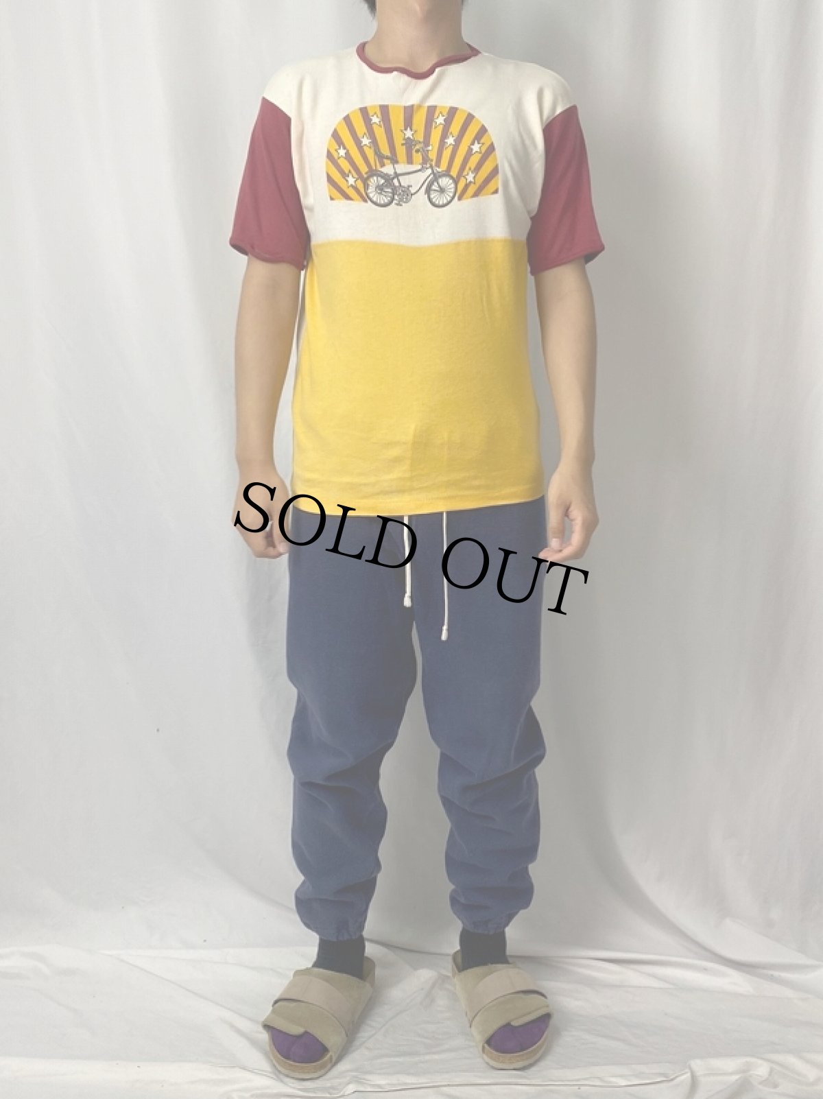 画像2: 70's Allison 自転車イラスト ３トーン切り替えTシャツ L (2)