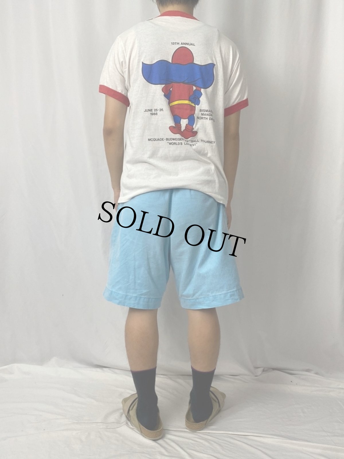 画像4: 80's Budweiser USA製 "BUD MAN" ビールメーカーリンガーTシャツ L (4)