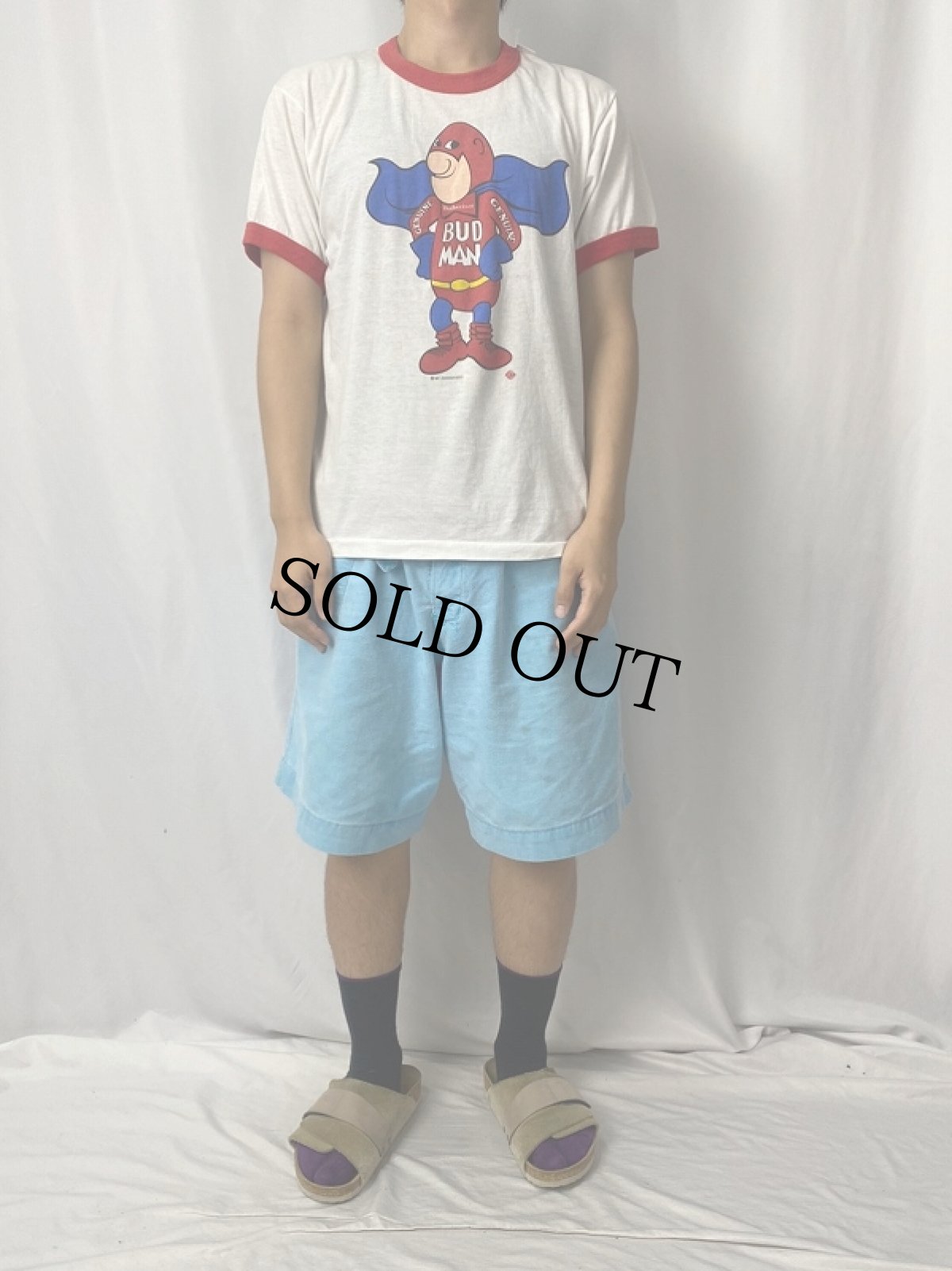 画像2: 80's Budweiser USA製 "BUD MAN" ビールメーカーリンガーTシャツ L (2)