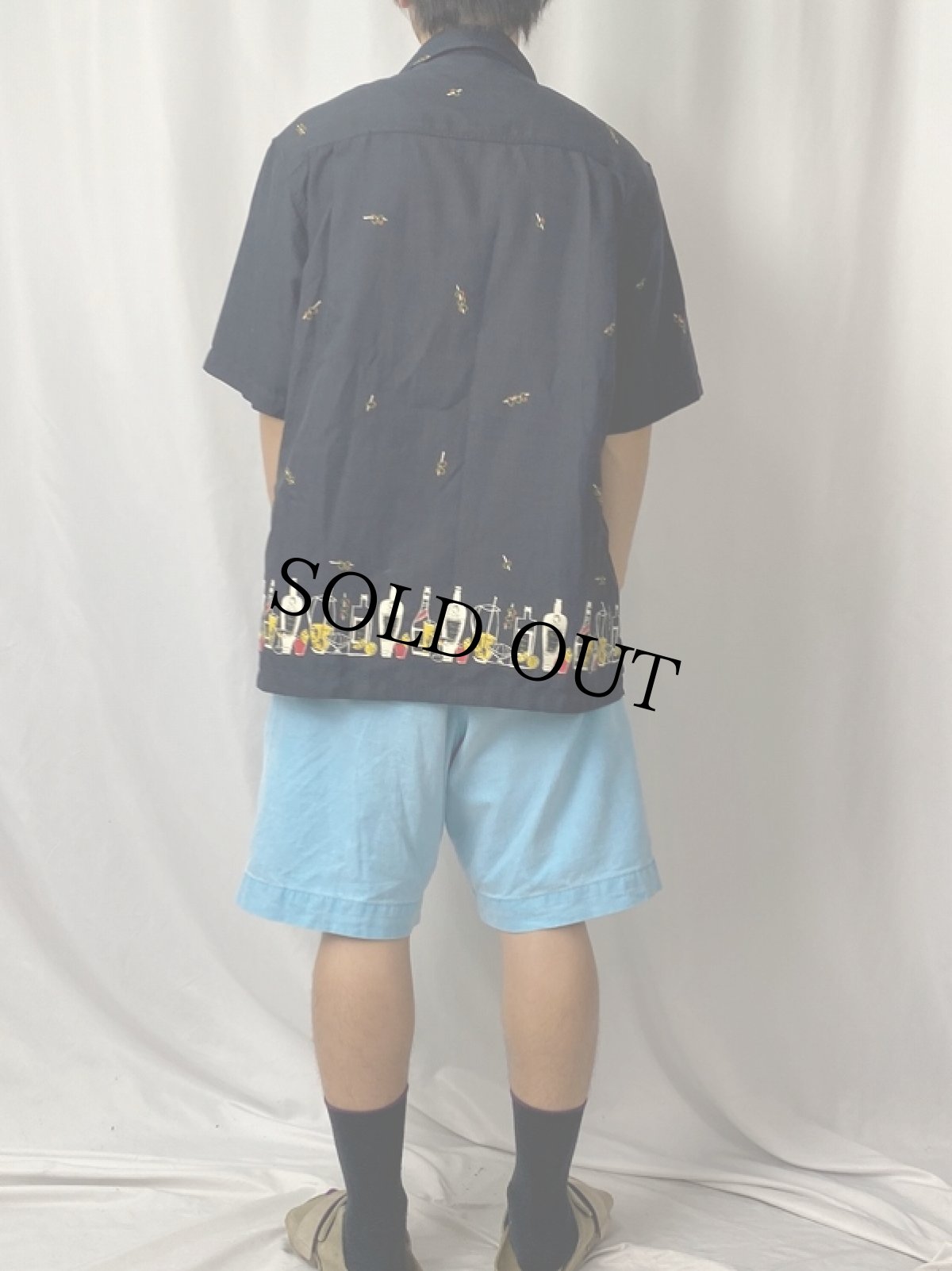 画像4: 80〜90's Da Vinci カクテル柄 オープンカラーポリエステルシャツ XL (4)