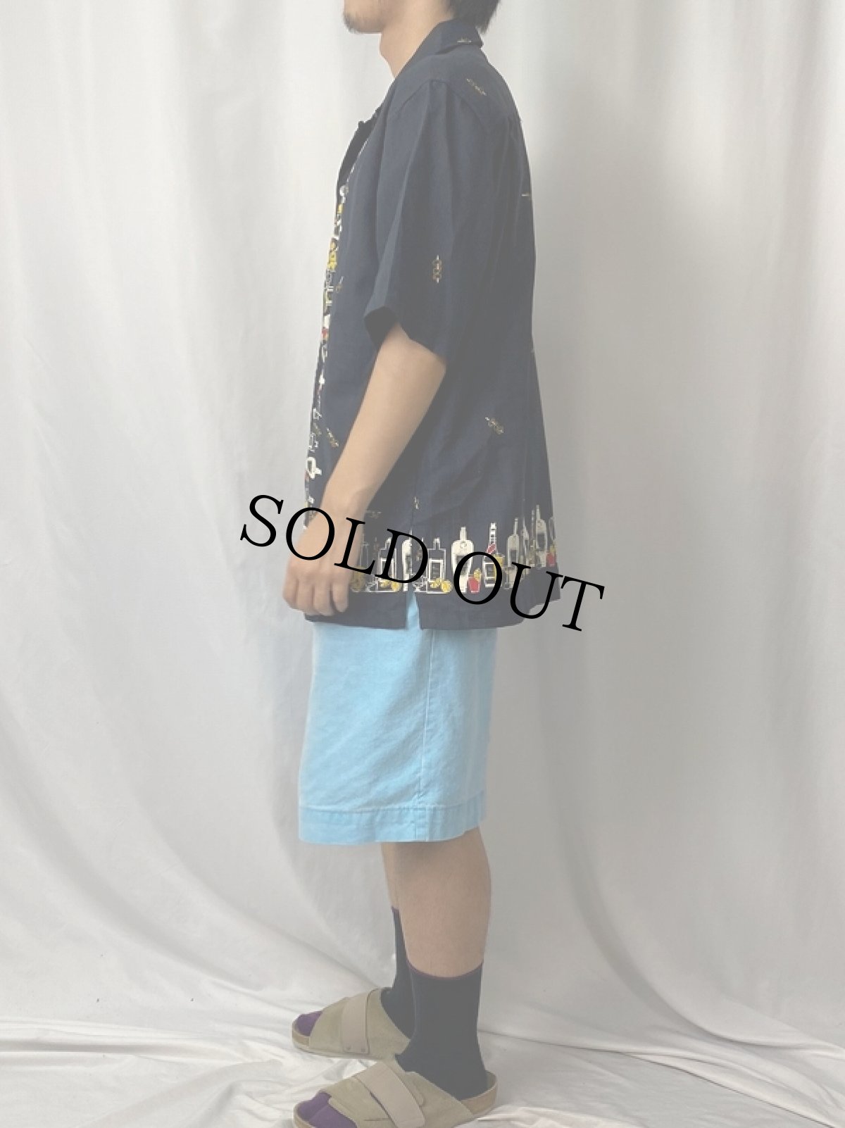 画像3: 80〜90's Da Vinci カクテル柄 オープンカラーポリエステルシャツ XL (3)