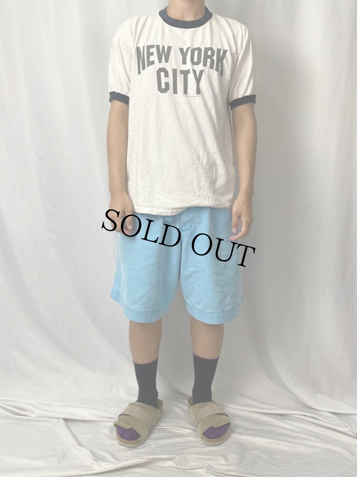 画像2: 90's〜 USA製 "NEW YORK CITY" プリントリンガーTシャツ L (2)