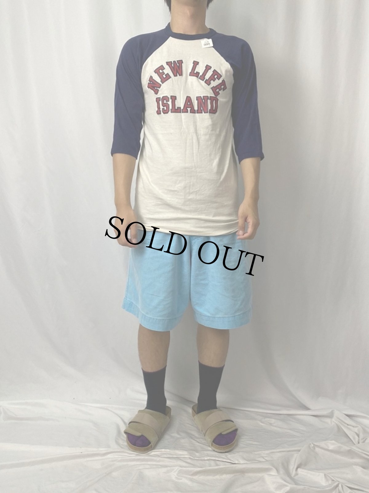 画像2: 70〜80's "NEW LIFE ISLAND" プリントラグランTシャツ L (2)