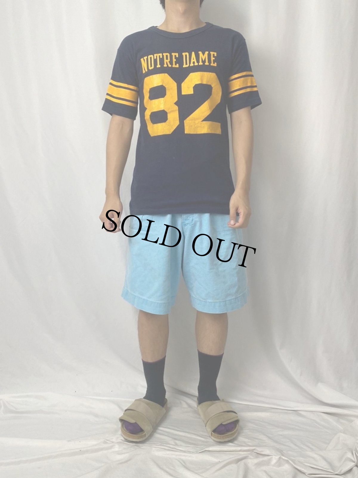画像2: 80's Champion トリコタグ USA製 "NOTRE DAME 82" ラバープリントTシャツ NAVY L (2)