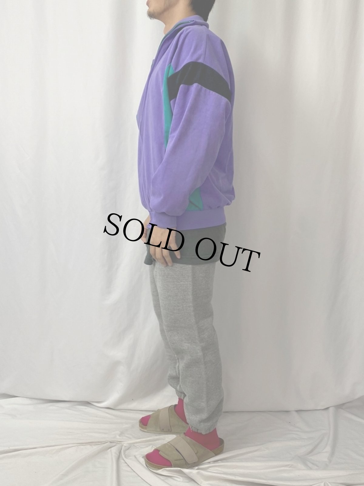 画像3: 70〜80's FRANCE製 切り替えデザイン ベロアジップジャージ M (3)