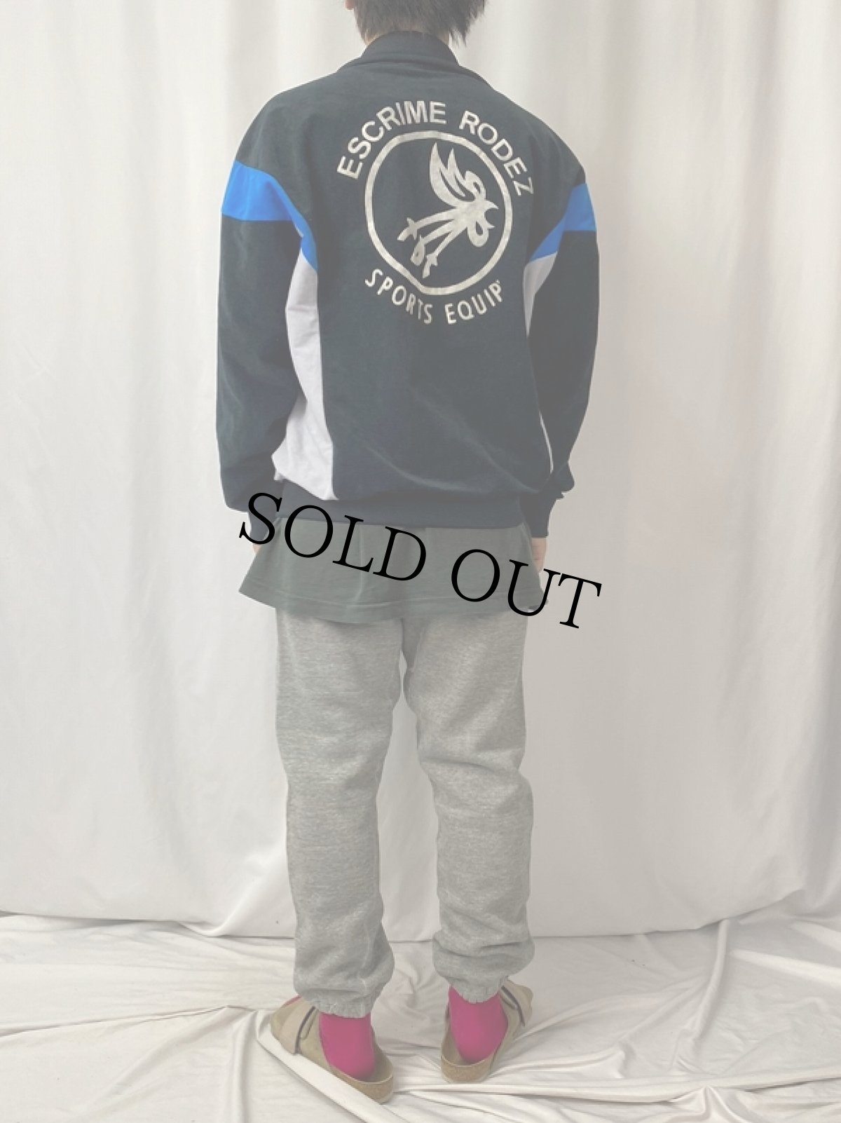 画像5: 70〜80's FRANCE製 "ESCRIME RODEZ" フロッキープリント 切り替えデザイン ベロアジップジャージ SIZE4 (5)