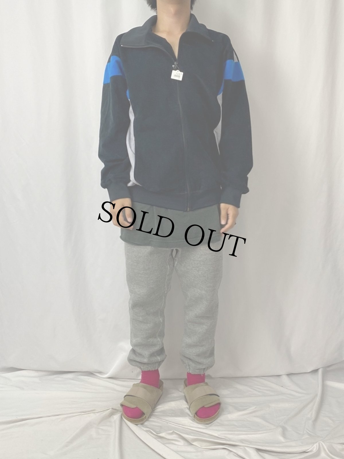 画像3: 70〜80's FRANCE製 "ESCRIME RODEZ" フロッキープリント 切り替えデザイン ベロアジップジャージ SIZE4 (3)