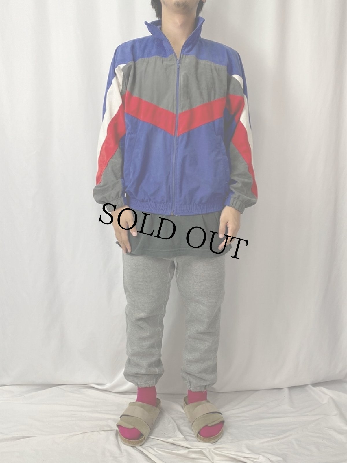 画像2: 70〜80's DECATHLON 切り替えデザイン ベロアジップジャージ M (2)