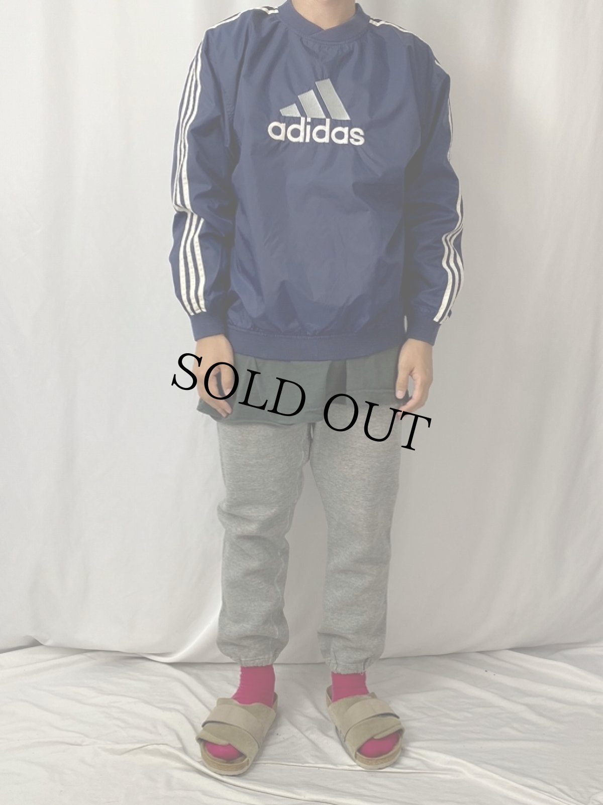 画像2: 2000's adidas ロゴ刺繍 ナイロンプルオーバー XL (2)