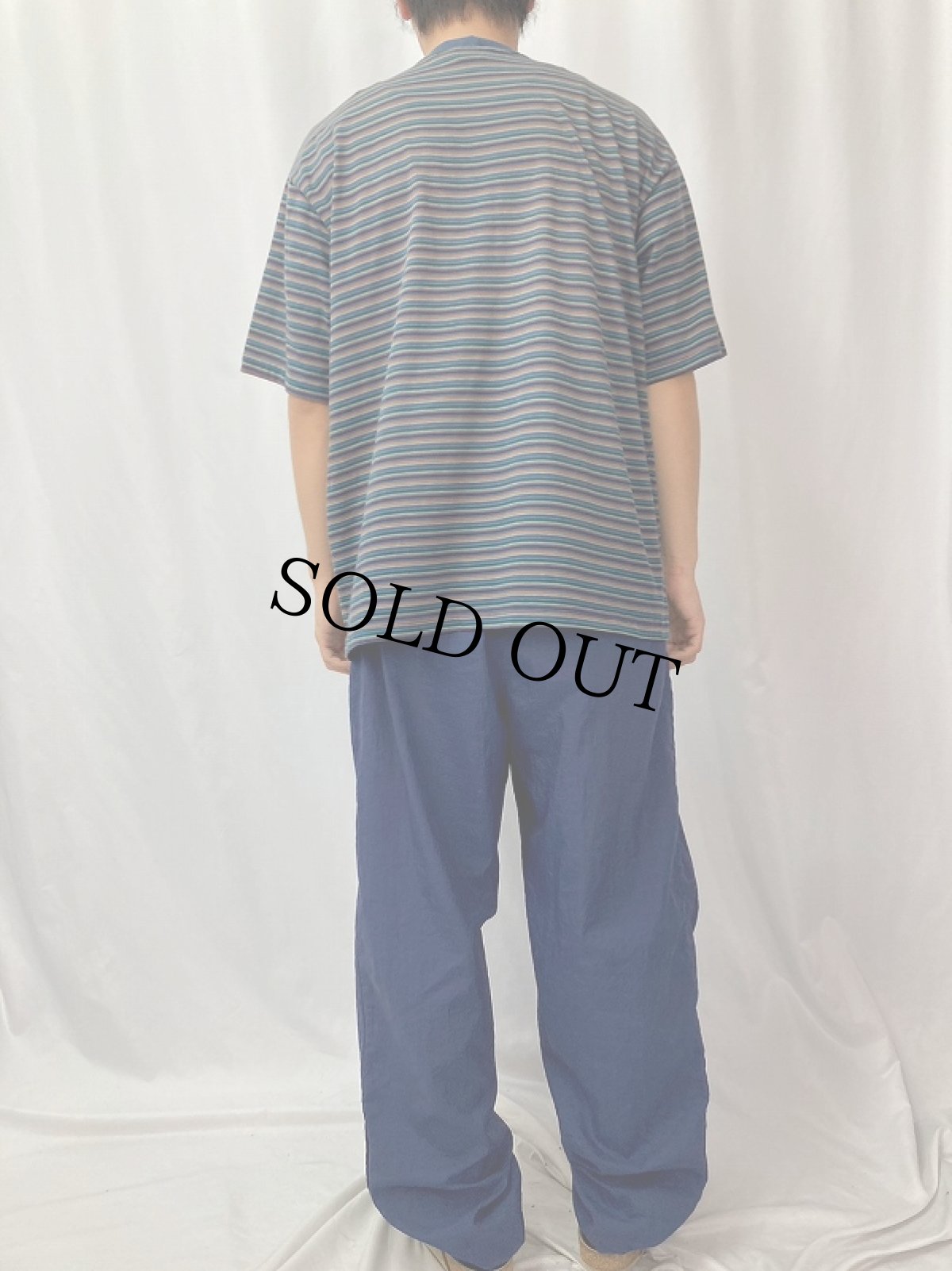 画像4: 90's HANG TEN USA製 マルチボーダー柄 ロゴ刺繍 Tシャツ XXL (4)