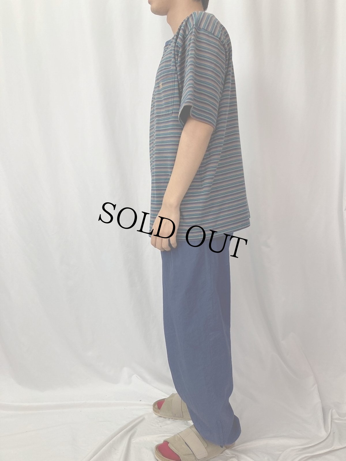 画像3: 90's HANG TEN USA製 マルチボーダー柄 ロゴ刺繍 Tシャツ XXL (3)