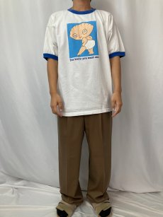 画像2: 2000's FAMILY GUY Stewie "You know you want me." キャラクタープリントリンガーTシャツ XL (2)