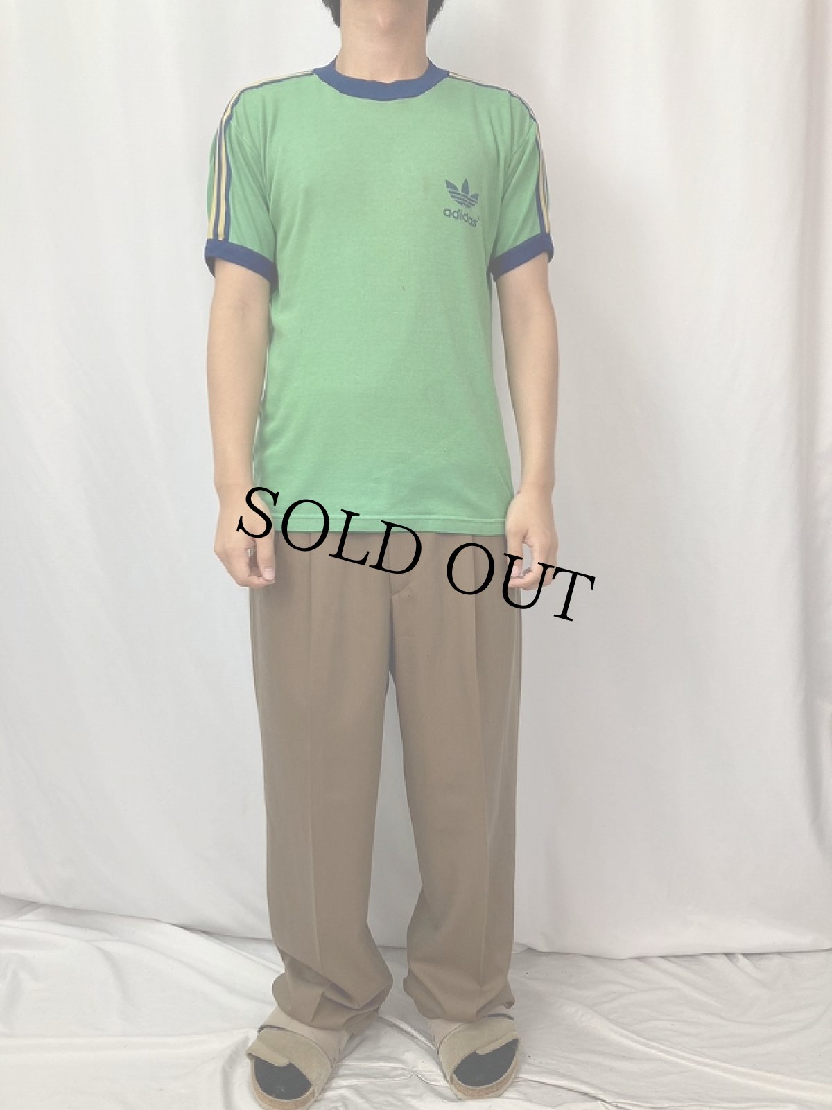 画像2: 80's adidas ロゴプリントリンガーTシャツ M (2)