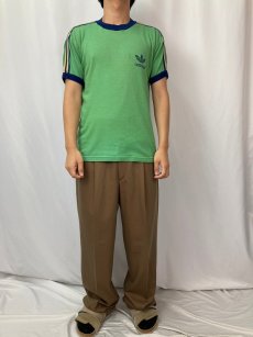 画像2: 80's adidas ロゴプリントリンガーTシャツ M (2)