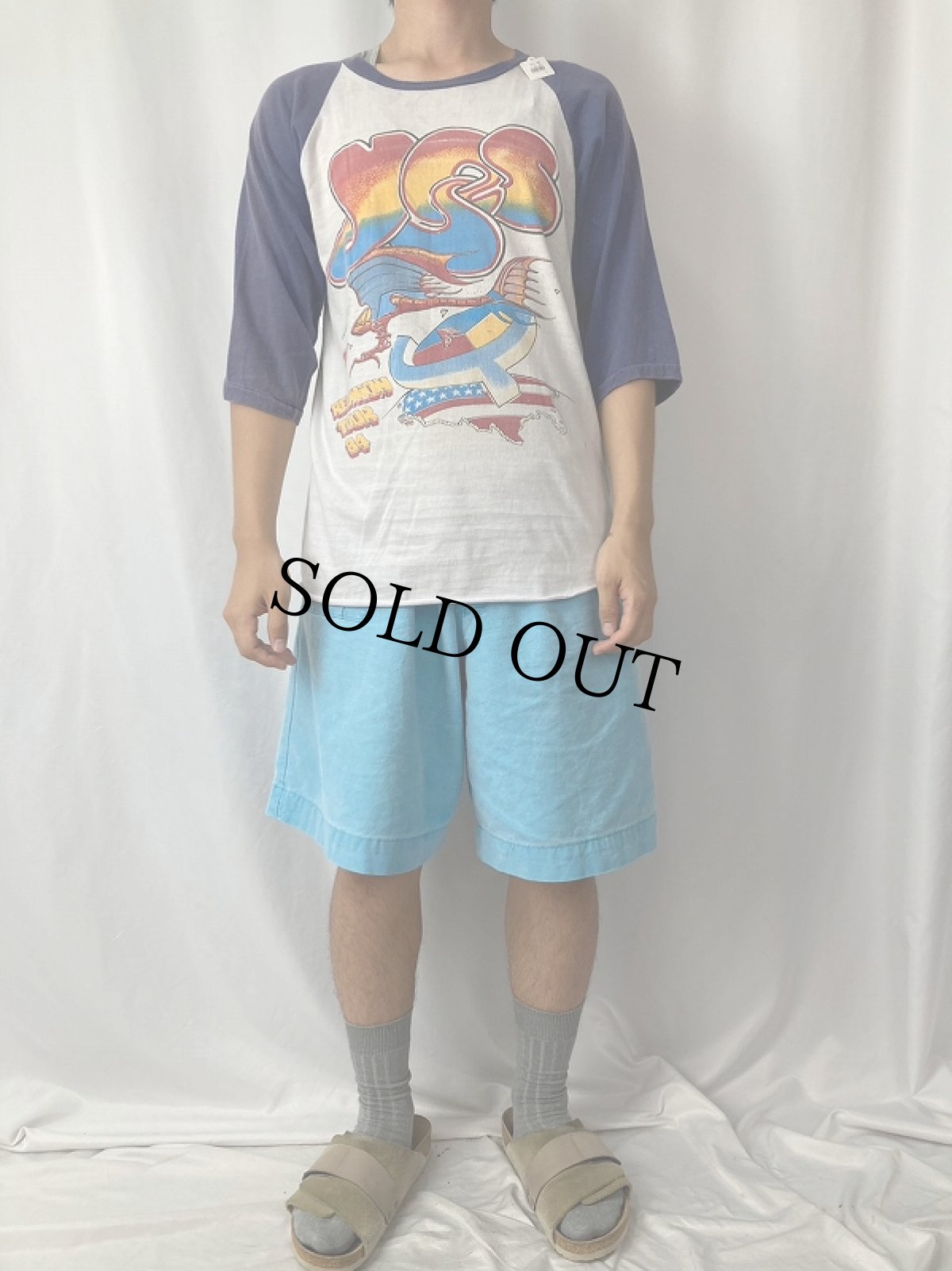 画像2: 80's YES "REUNION TOUR 84" パキ綿 ロックバンドツアーラグランTシャツ L (2)