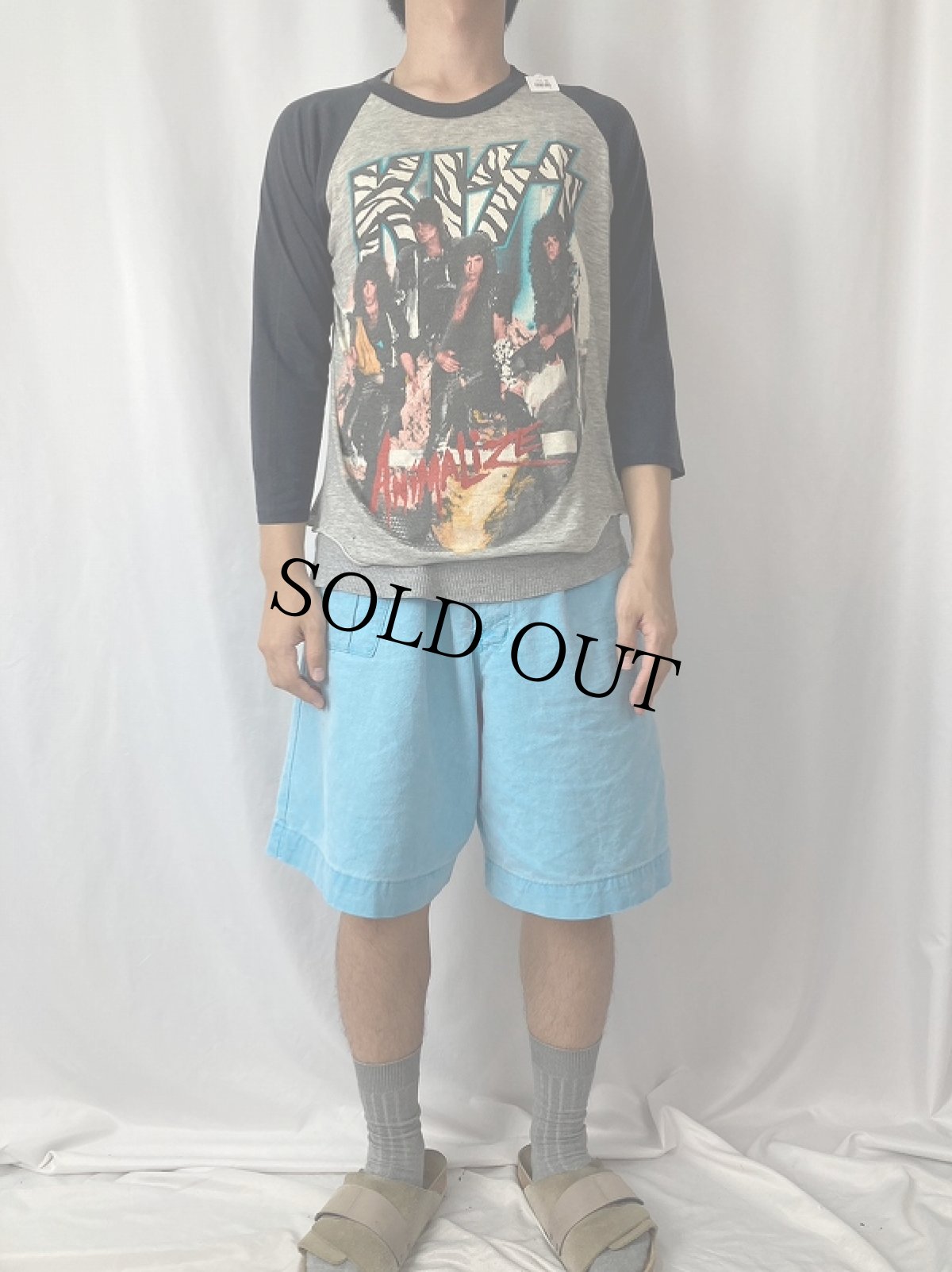 画像2: 80's KISS "ANIMALIZE" ハードロックバンド アルバムラグランTシャツ (2)