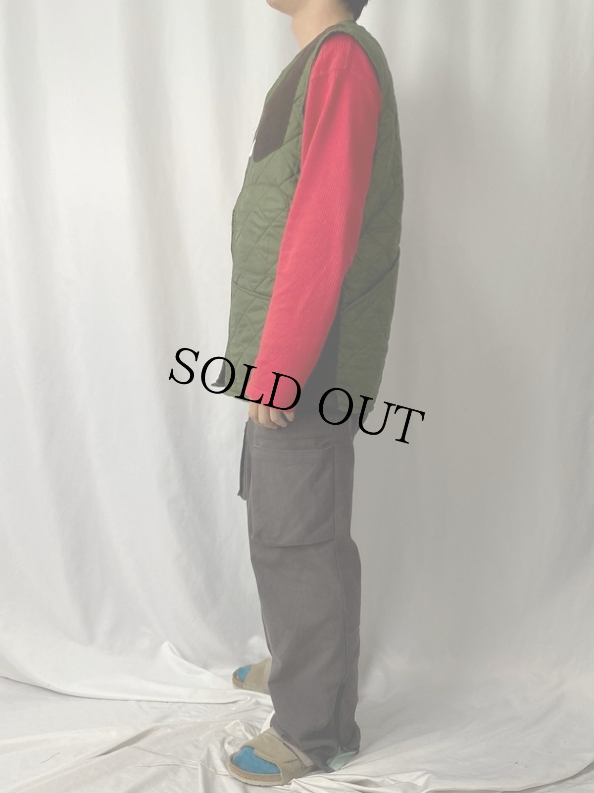 画像3: 90's Barbour ENGLAND製 スエード切り替え キルティングベスト S (3)