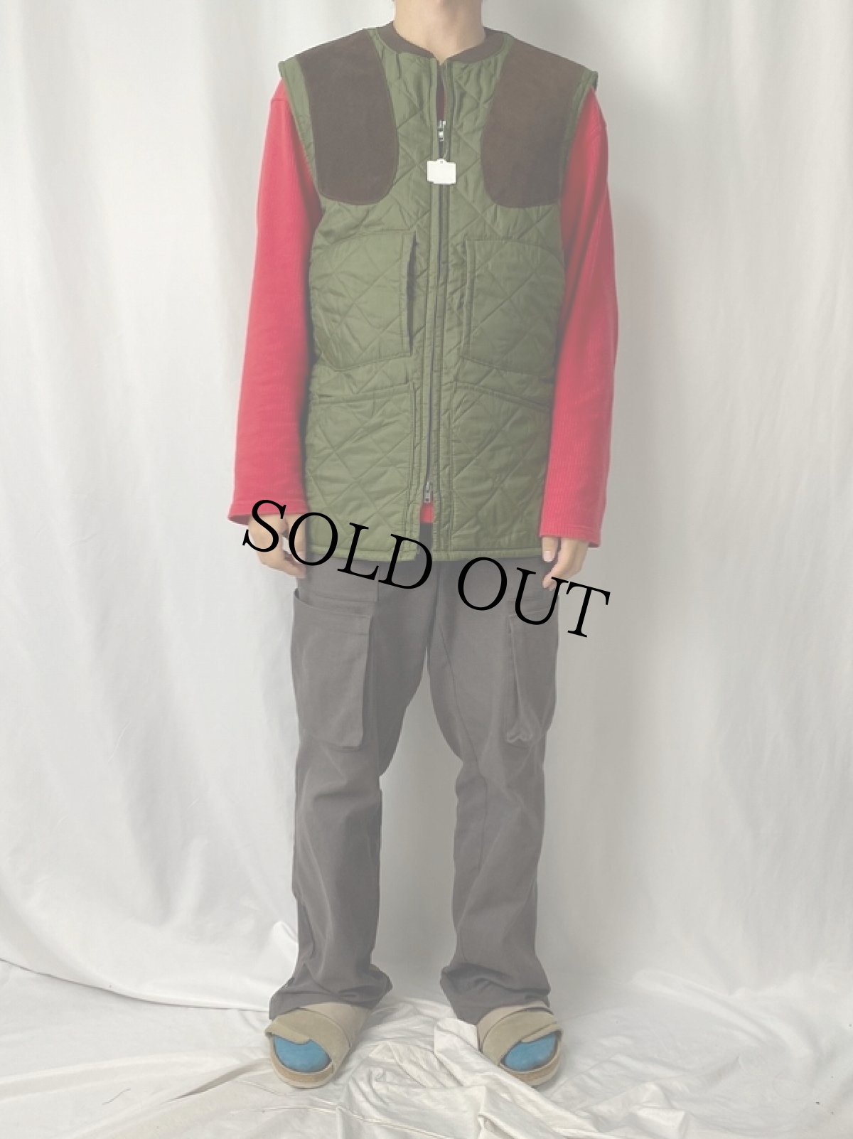 画像2: 90's Barbour ENGLAND製 スエード切り替え キルティングベスト S (2)