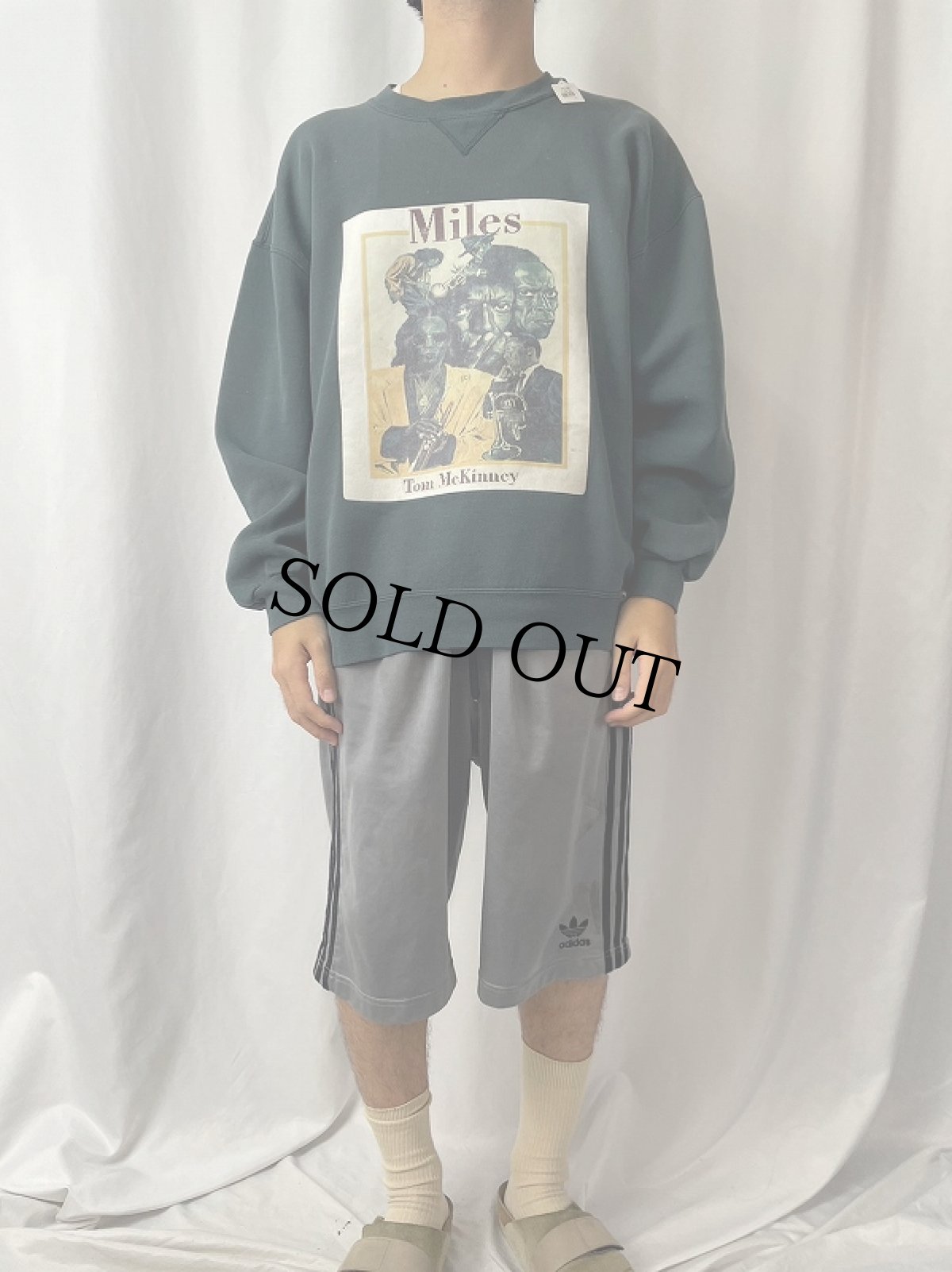 画像2: 90's〜 Miles Davis USA製 前V ジャズミュージシャン プリントスウェット XL (2)