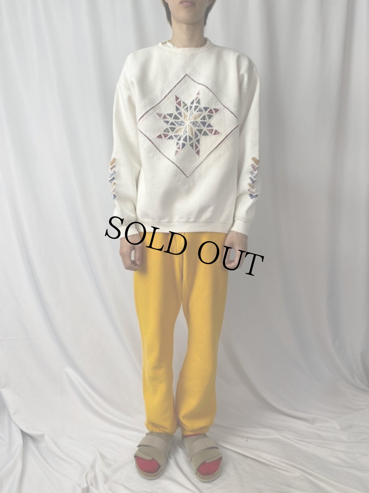 画像2: 90's PLUMA USA製 パッチワークデザインスウェット L (2)