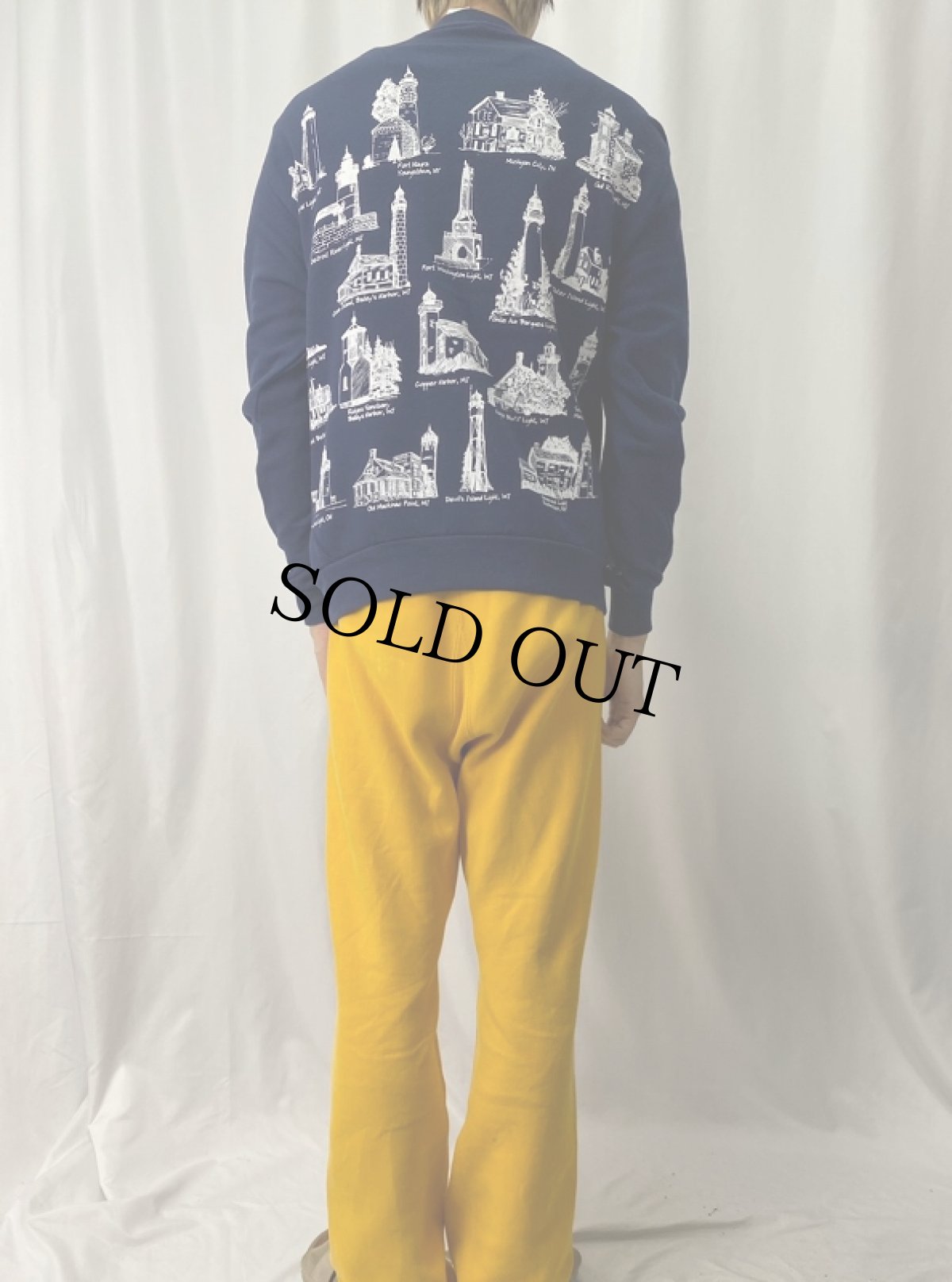 画像4: 90's MICHIGAN RAG CO. USA製 ライトハウス柄 プリントスウェット M (4)