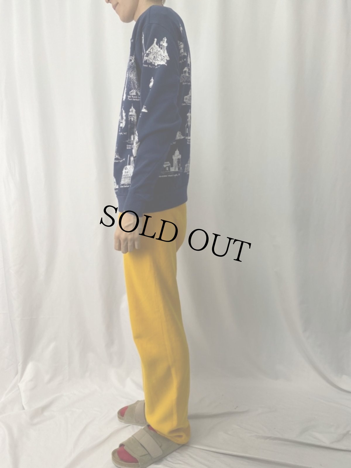 画像3: 90's MICHIGAN RAG CO. USA製 ライトハウス柄 プリントスウェット M (3)