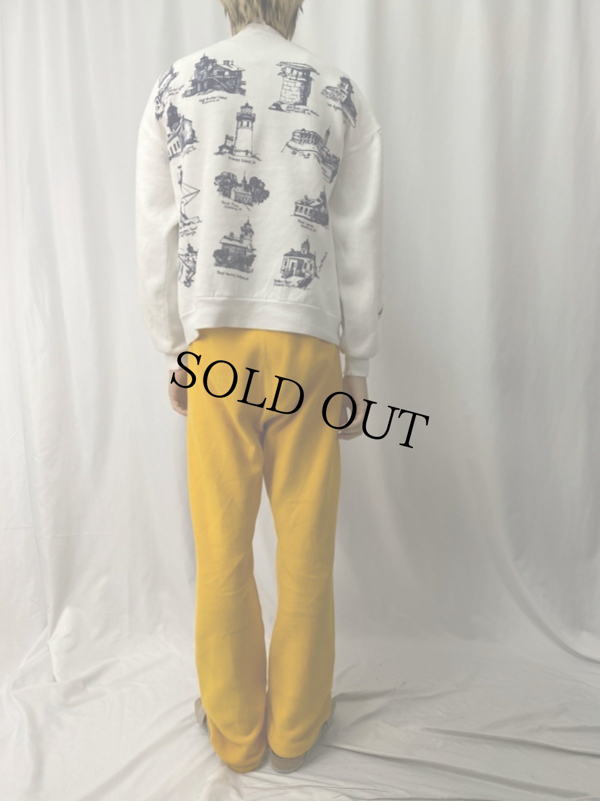 画像4: 90's MICHIGAN RAG CO. USA製 ライトハウス柄 プリントスウェット L (4)