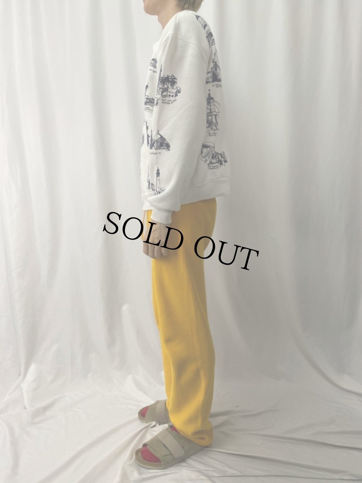 画像3: 90's MICHIGAN RAG CO. USA製 ライトハウス柄 プリントスウェット L (3)